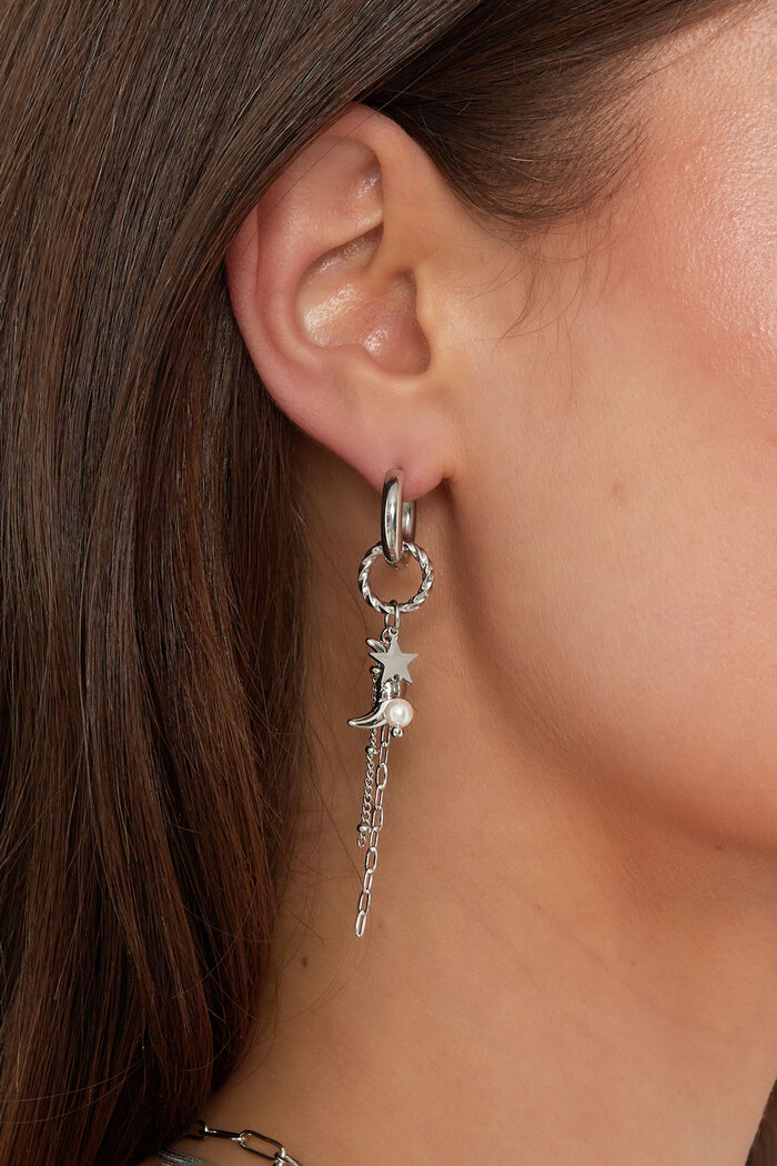 Earrings with star, moon and pearl - silver  Picture3
