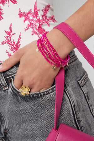 Dubbele armband met bloem bedels - pink/goud h5 Afbeelding2