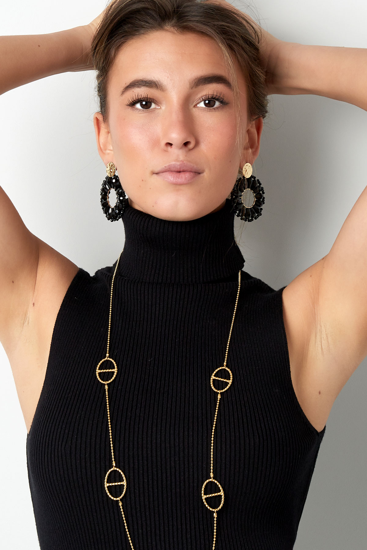 Statement daisy shape earrings - black/gold  h5 Picture2