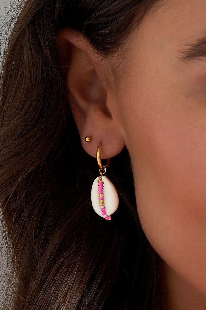 Stainless Steel Earrings with Seashell and Glass Beads - Pink and Gold Picture3