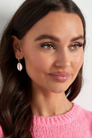 Boucles d'oreilles en acier inoxydable avec coquillage et perles de verre - Multicolores h5 Image2