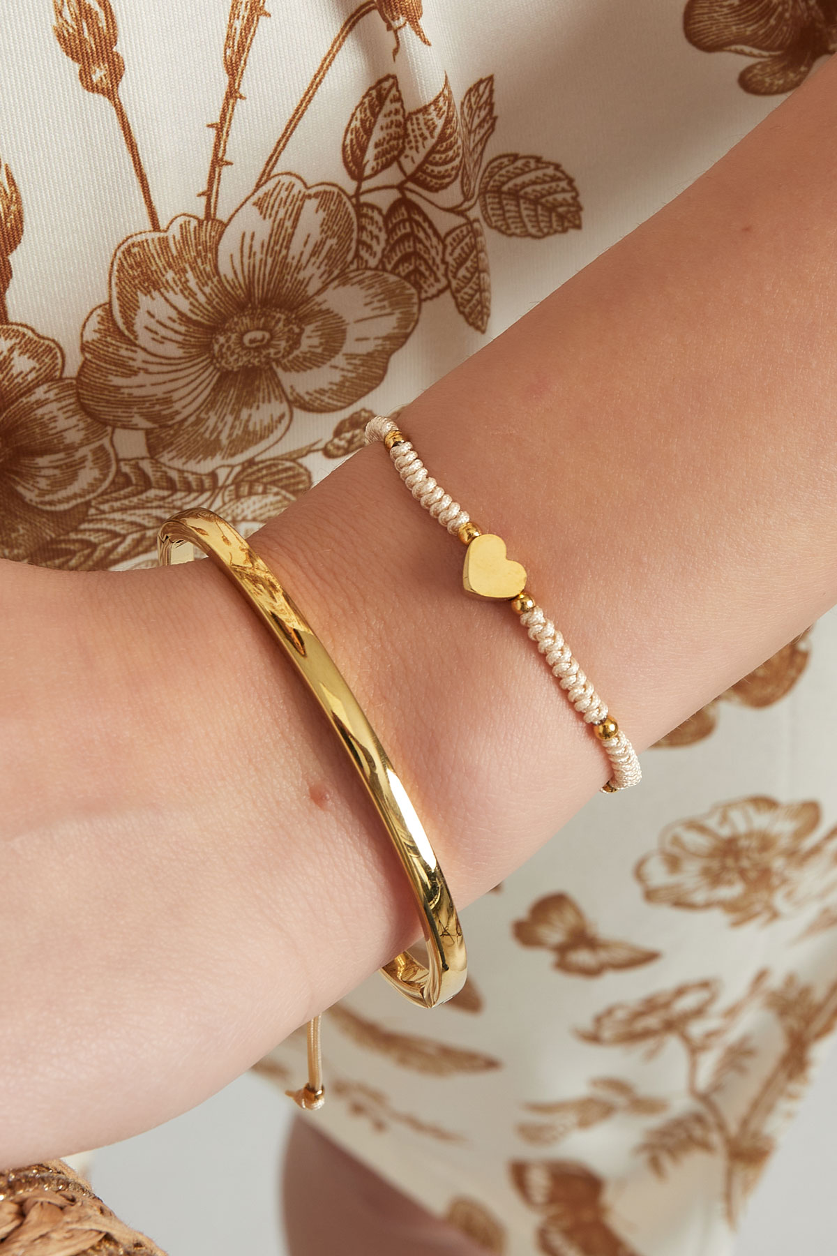 Gevlochten armband met hart - roze/goud Afbeelding3