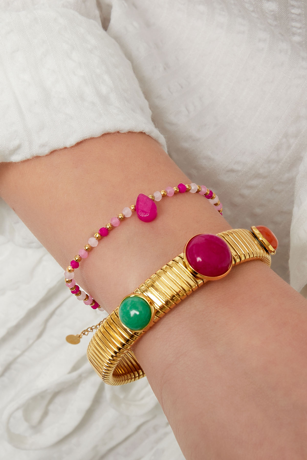 Bracelet de perles avec breloque goutte - rose/doré h5 Image2