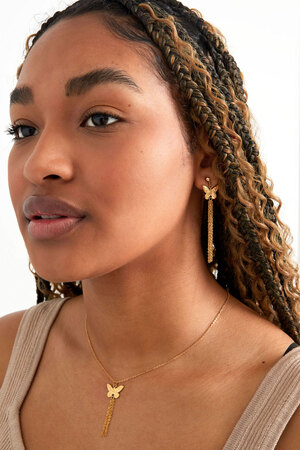 Butterfly earrings with chains - Gold h5 Picture2