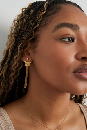 Butterfly earrings with chains - Gold h5 Picture4