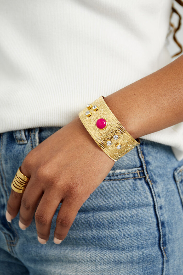 Cuff armband met diamanten en steen - goud  Afbeelding2