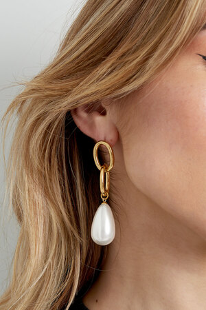 Boucle d'oreille bague avec pendentif perle - doré h5 Image3
