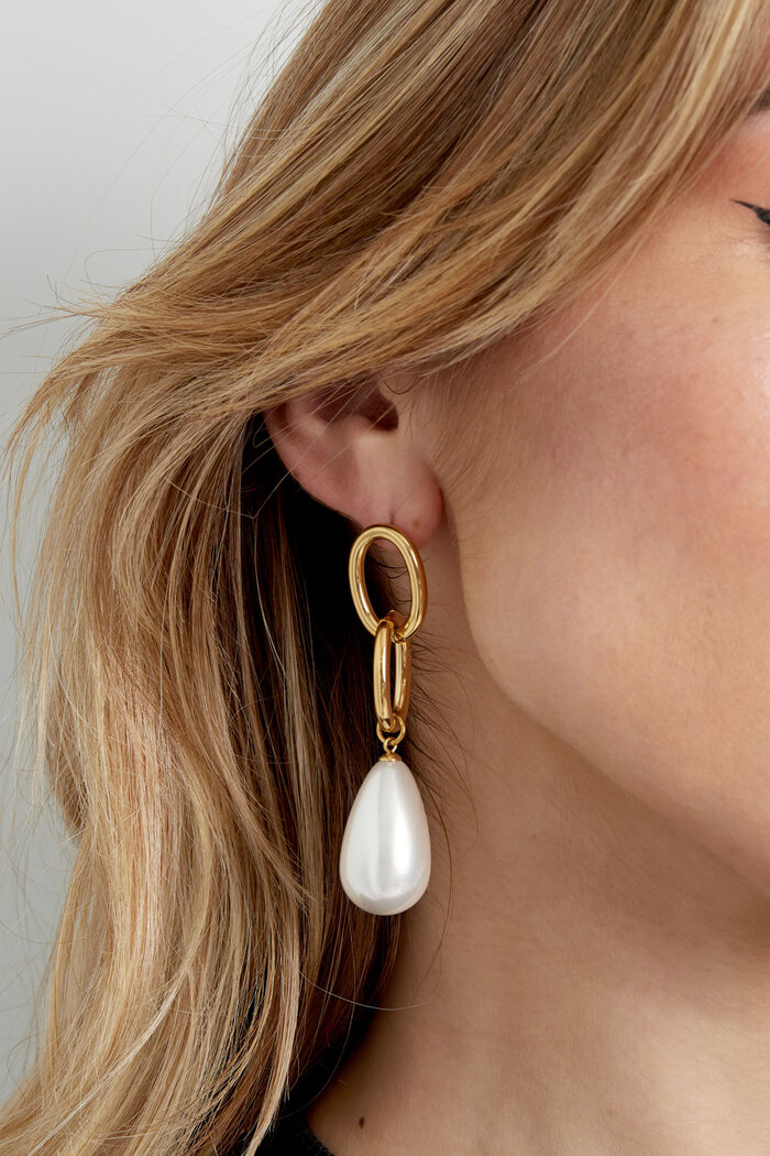 Boucle d'oreille bague avec pendentif perle - doré Image3