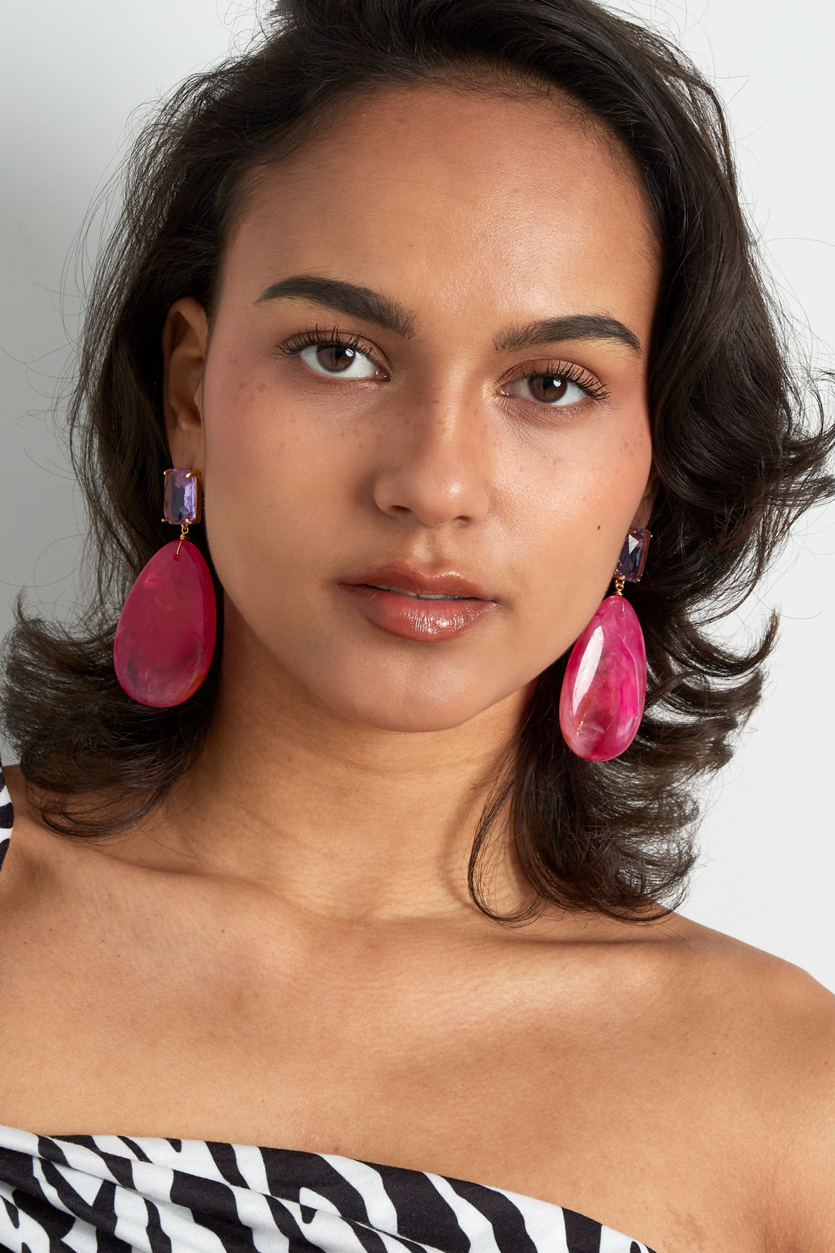 glass earrings with oval stone - fuchsia  h5 Picture2