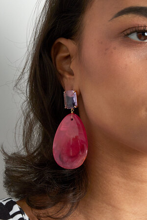 glass earrings with oval stone - fuchsia  h5 Picture3