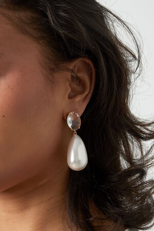 Boucle d'oreille diamant avec goutte de perle  h5 Image3