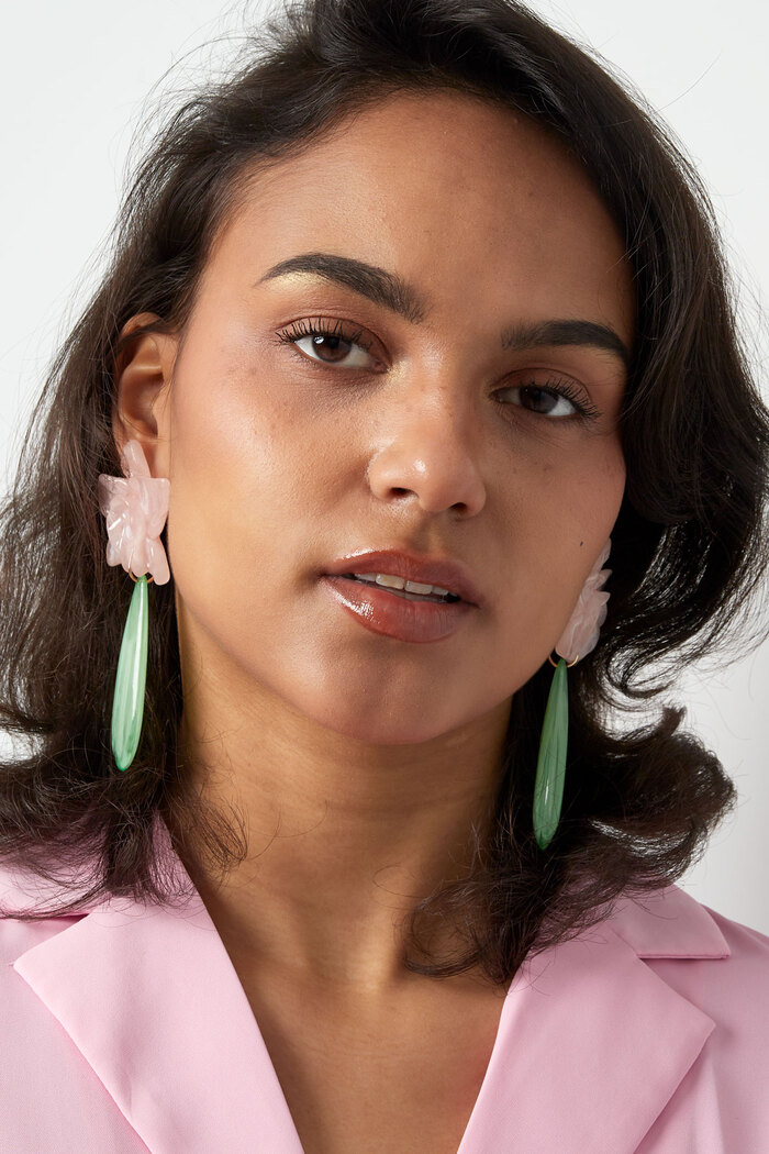 Lily earring with green drop - yellow/blue  Picture2