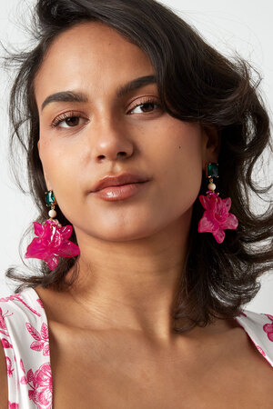 Boucles d'oreilles de fête perles florales - fuchsia  h5 Image2
