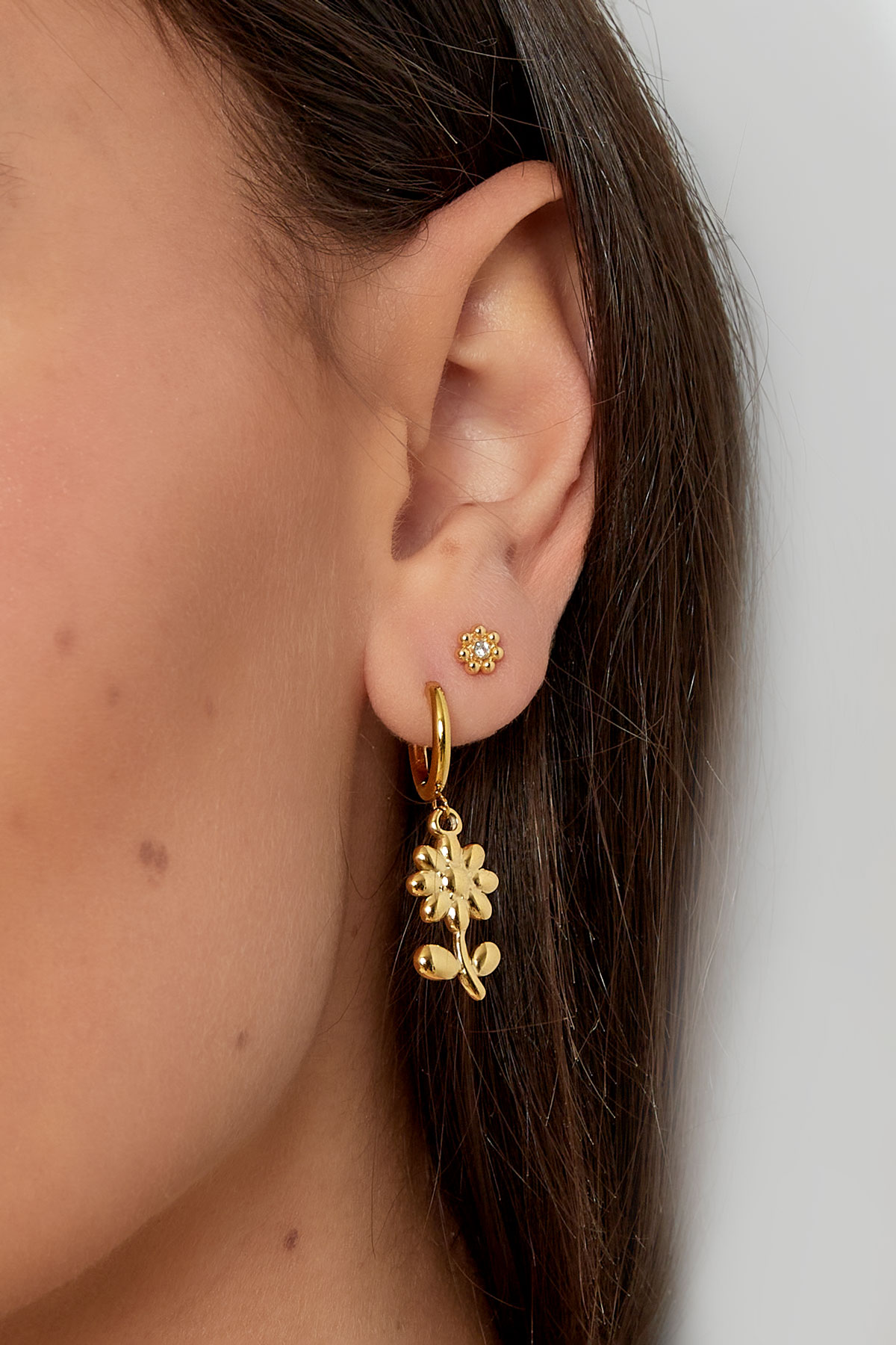 Boucles d'oreilles basiques avec breloques fleurs - argent h5 Image3