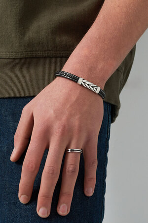 Mannen armband zilver gevlochten - zwart zilver h5 Afbeelding3