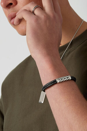 Mannen armband zilver gevlochten - bruin h5 Afbeelding4