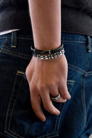 Bracelet homme tressé - noir/argent h5 Image2