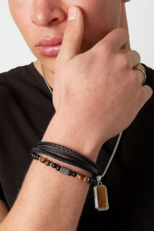 Bracelet homme double tressé avec perles - argent/noir h5 Image3
