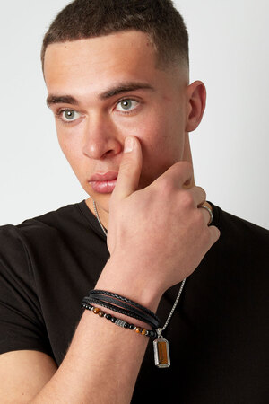 Bracelet homme double tressé avec perles - marron/noir h5 Image4