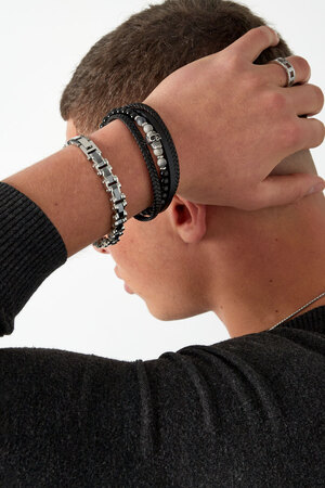 Double men's bracelet braided with beads and skull charm - black h5 Picture3