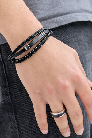 Bracelet homme double tressé casual - noir/argent h5 Image2