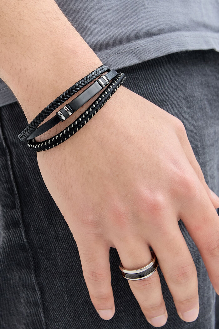 Casual double braided men's bracelet - black/silver Picture2