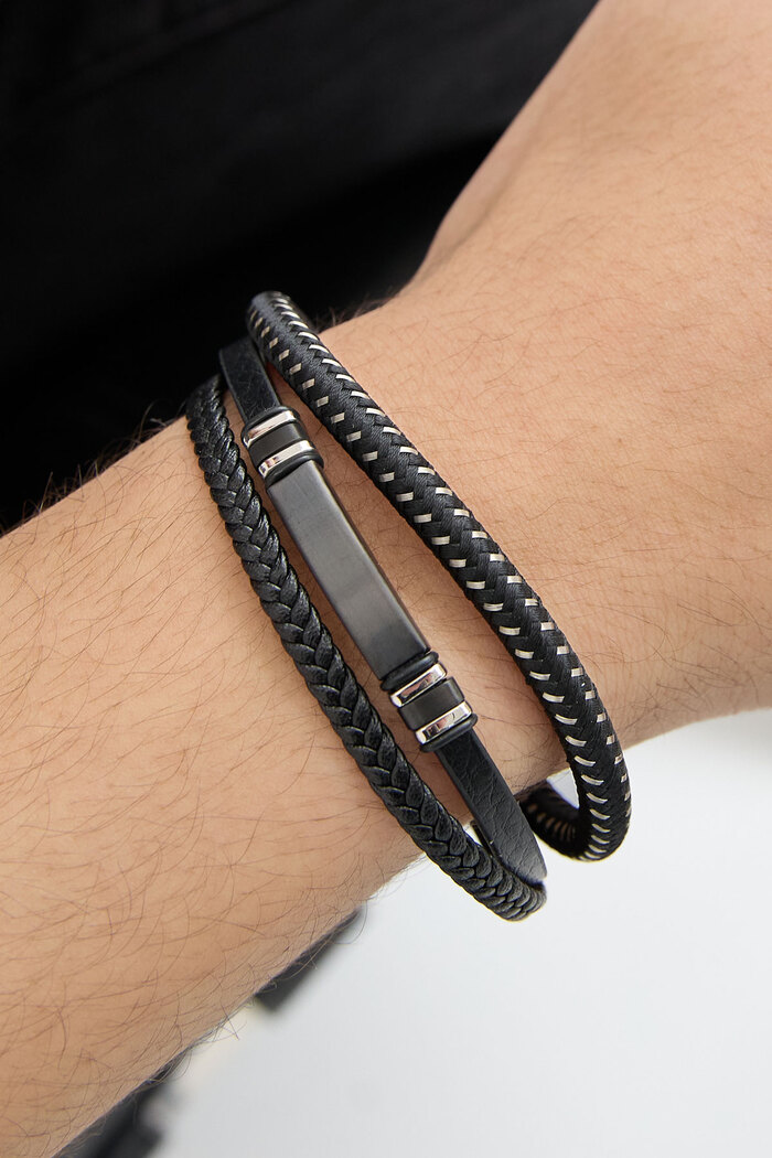 Casual double braided men's bracelet - black/silver Picture3