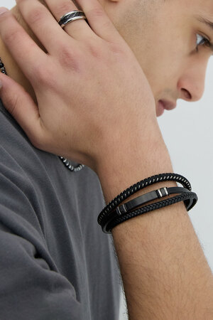 Casual double braided men's bracelet - black/silver h5 Picture4