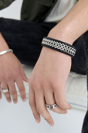 Men's bracelet with leather - silver black h5 Picture3