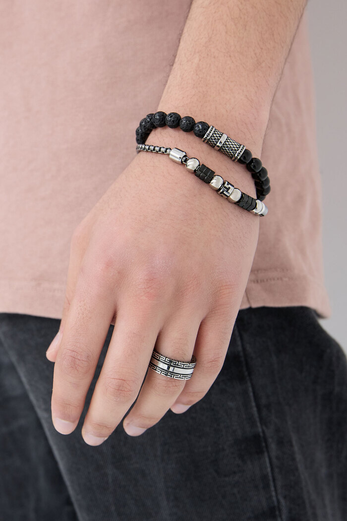 Bracelet cool pour hommes avec perles - noir/argent  Image2