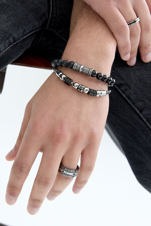 Bellissimo braccialetto da uomo con perline - nero/grigio  h5 Immagine3