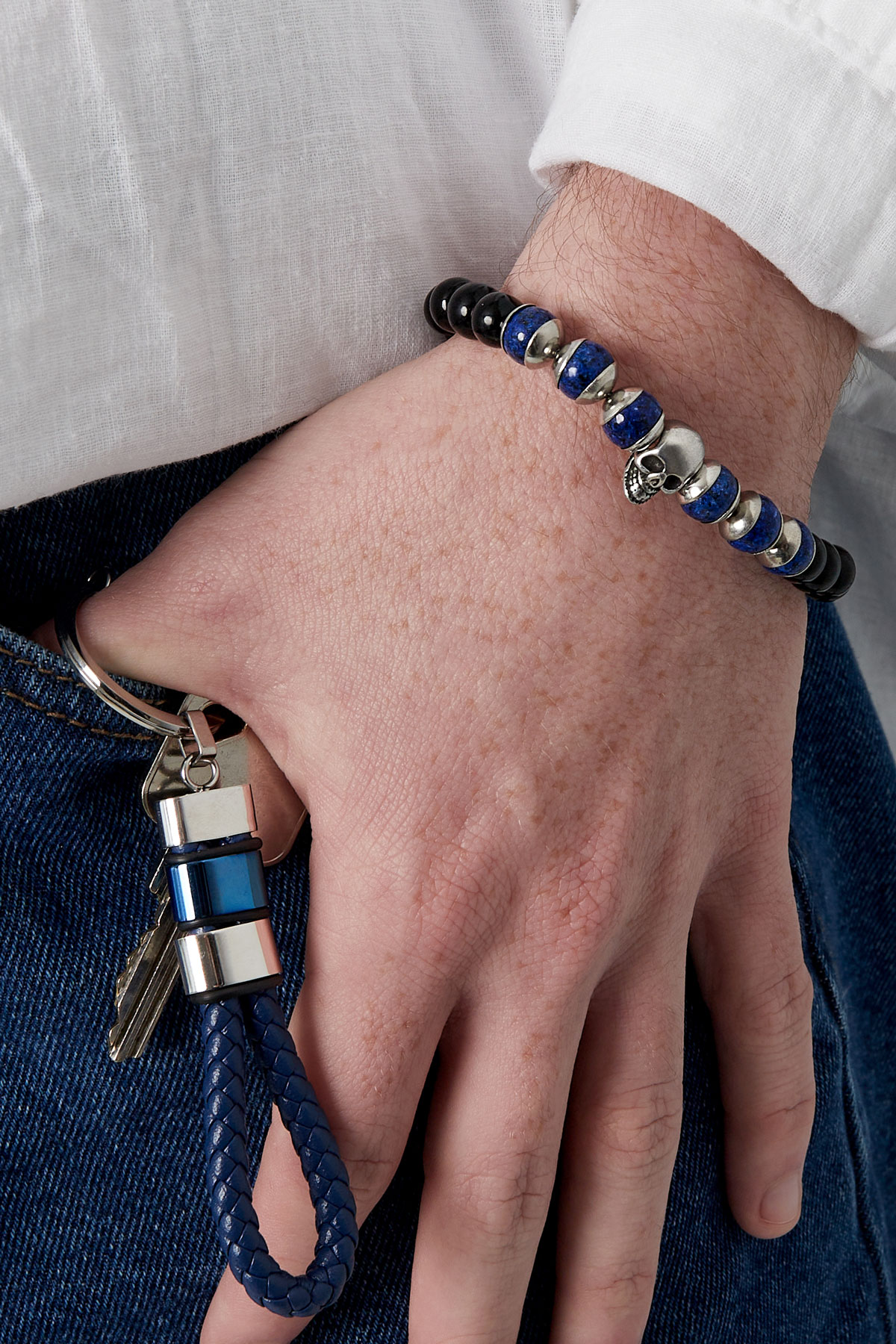 Armband met kralen en doodskop - zwart/blauw  h5 Afbeelding2
