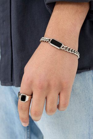 braccialetto a maglie con pietra nera - argento  h5 Immagine2