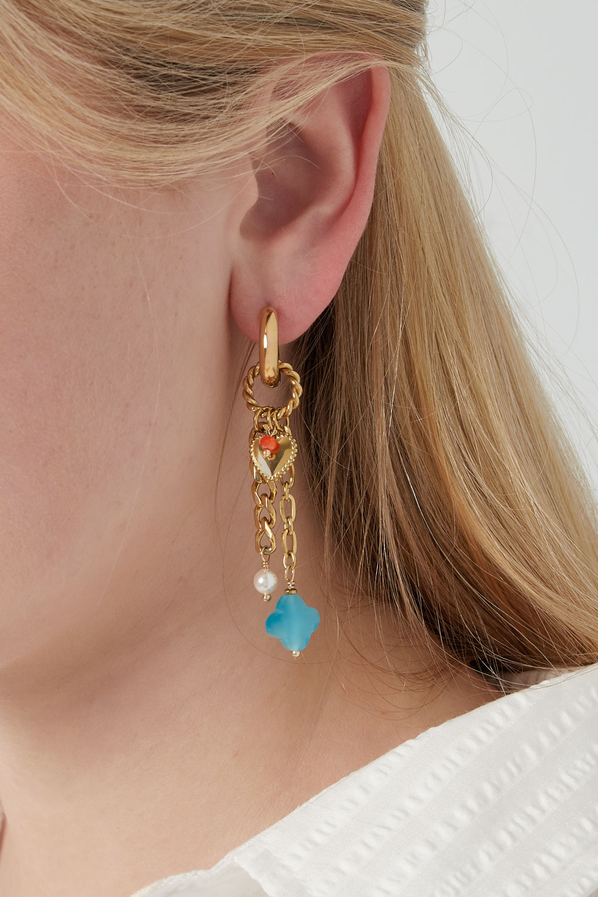 Boucles d'oreilles trèfle bleu - doré h5 Image3