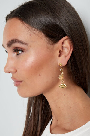 Flower lips hang earrings - gold  h5 Picture2