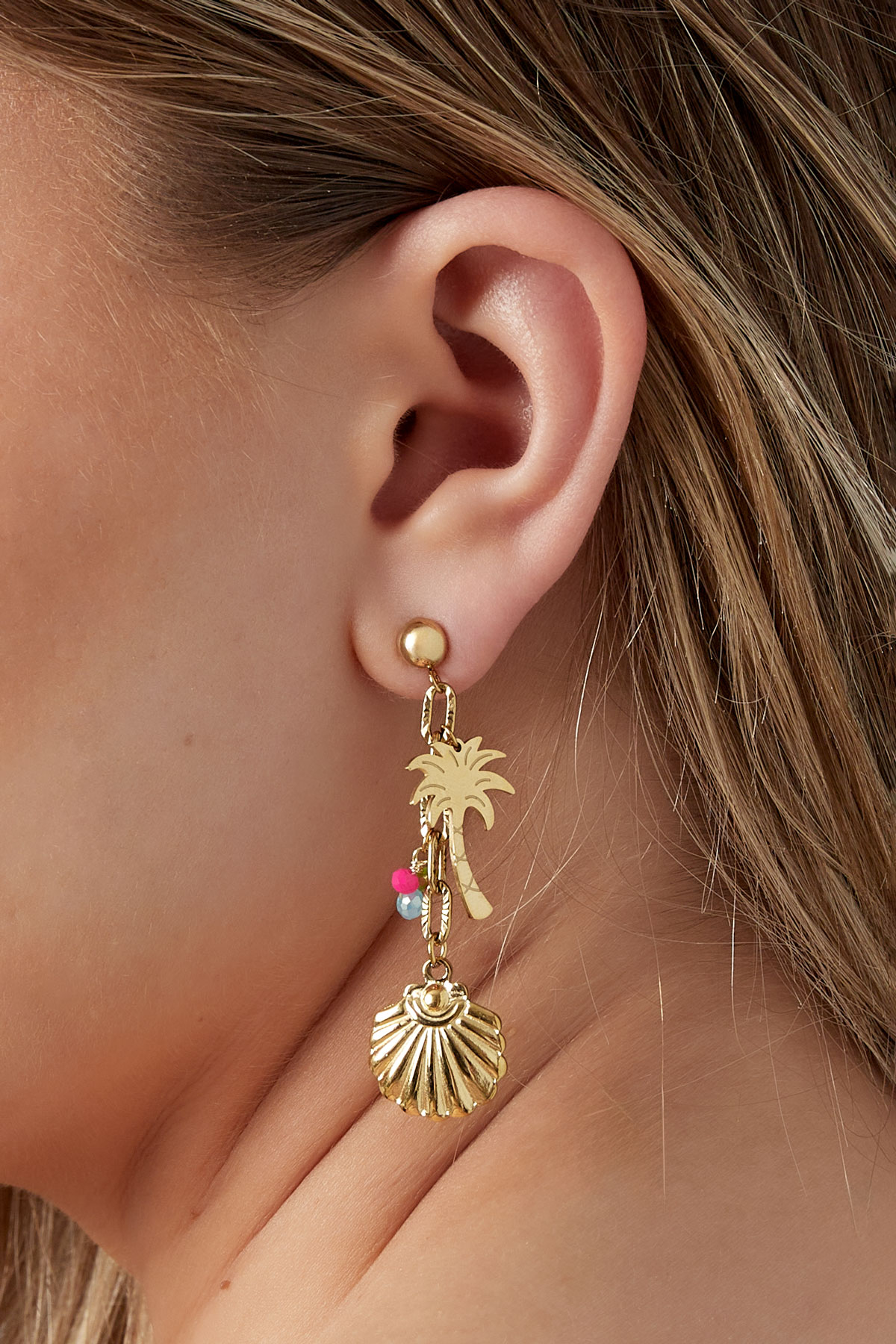 Beach vibes earrings with charms - gold  Picture3