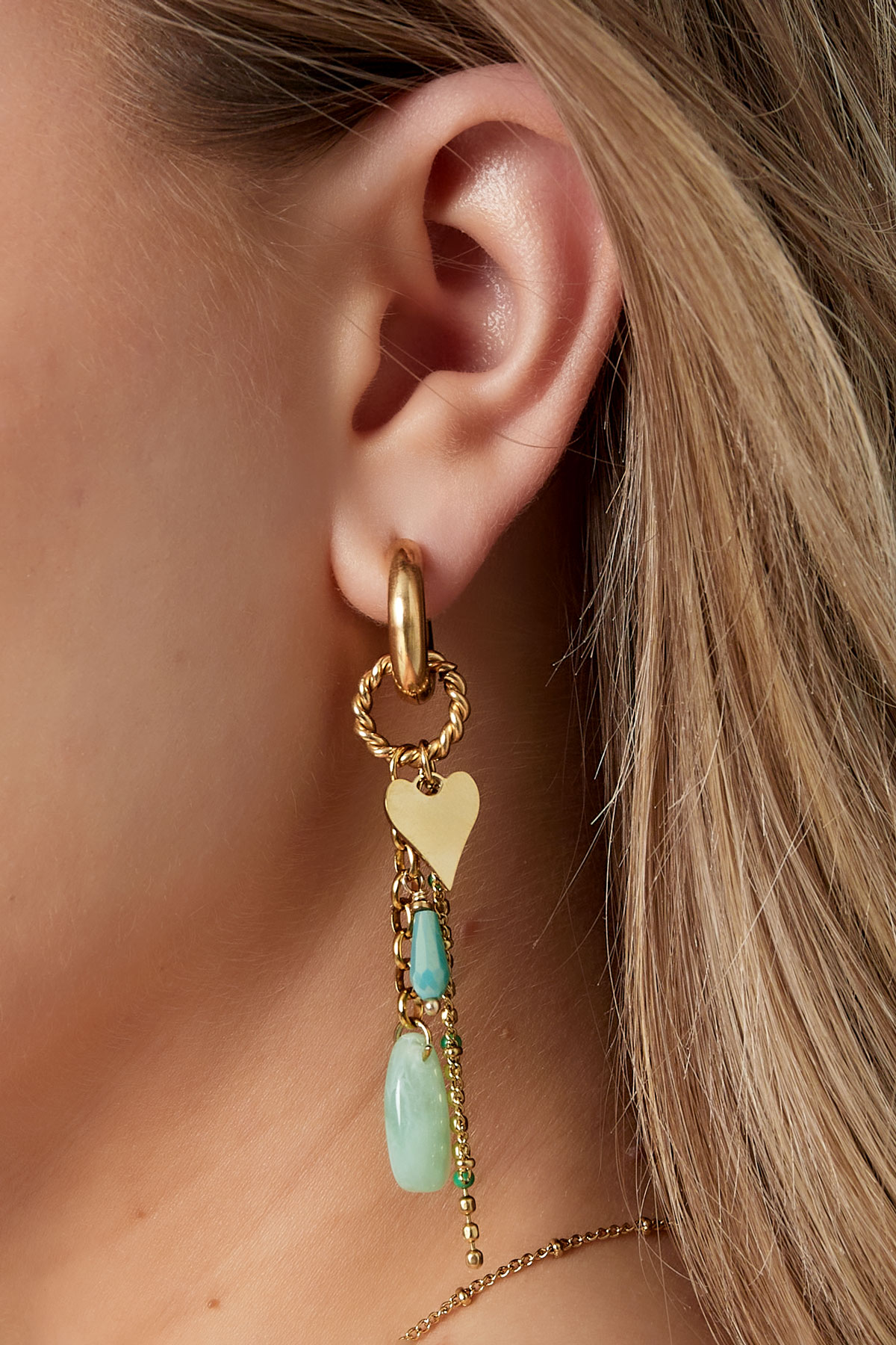 Pink love earrings - green/gold  Picture3