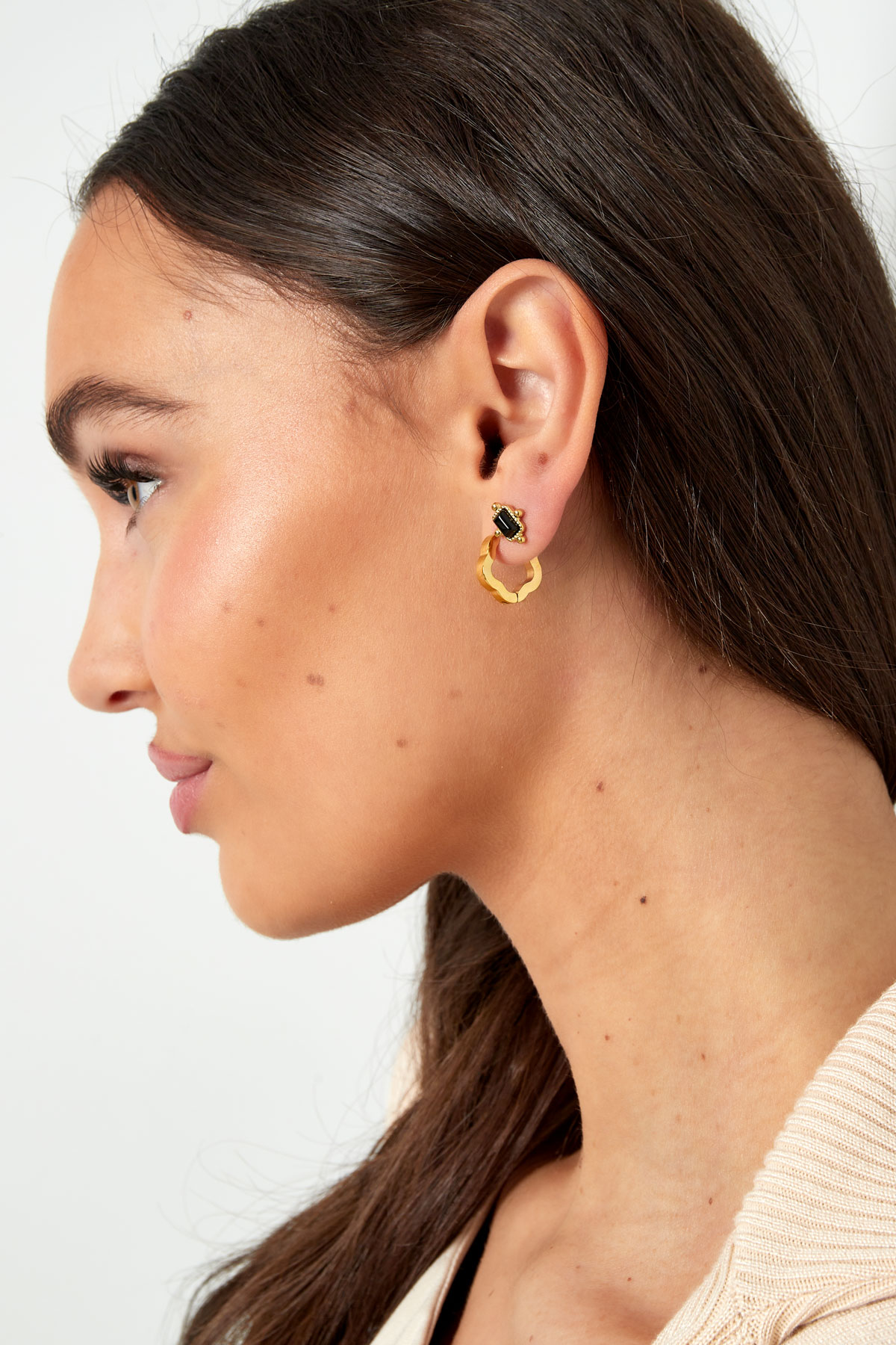 Basic flower shape earrings small - gold  Picture4