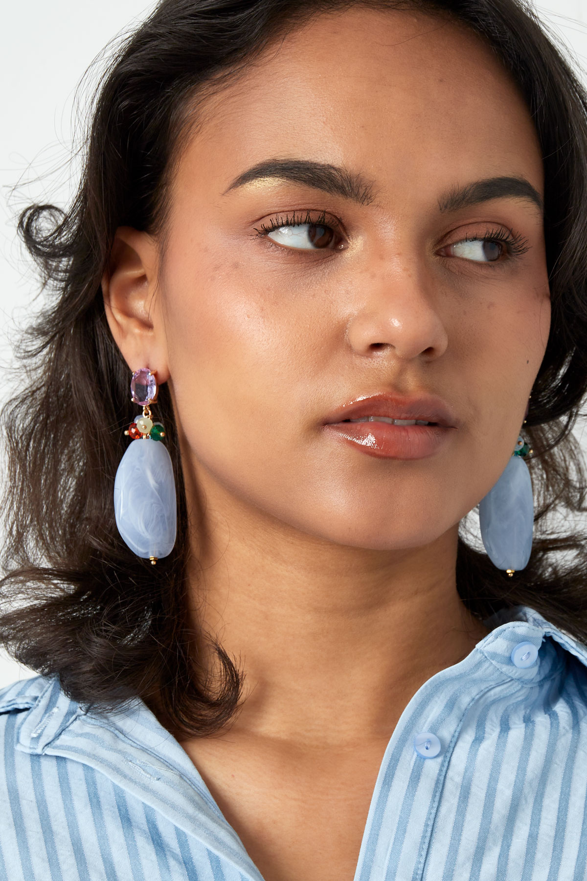 Statement beaded party earrings - blue/gold  Picture2