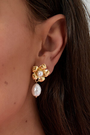 Pendientes llamativos de perlas y flores - dorado h5 Imagen3