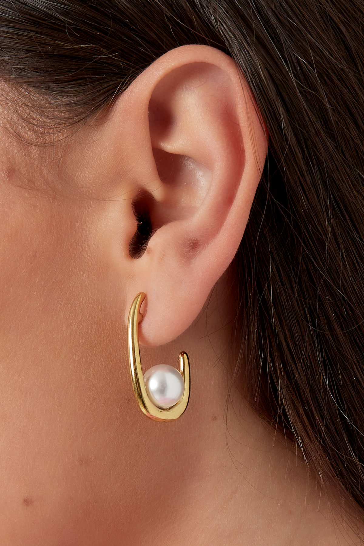 Earrings half moon pearl - gold h5 Picture3
