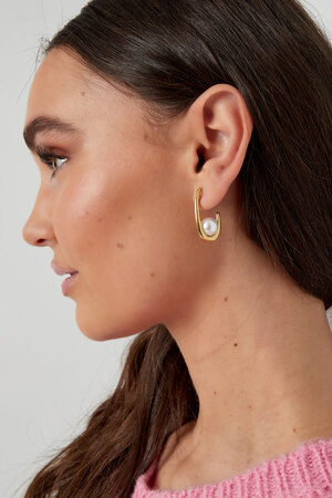 Boucles d'oreilles demi-lune perle dorée h5 Image4