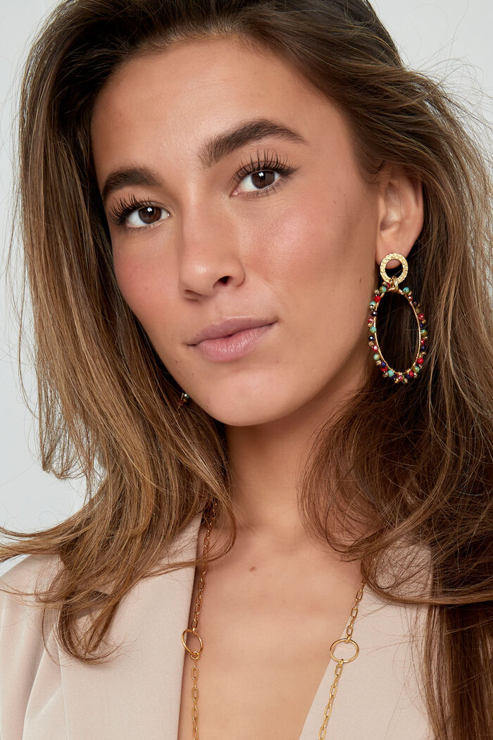 Boucles d'oreilles rondes double cercle avec perle colorée - cuivre - doré/multicolore Image2