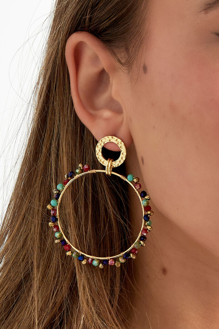 Ohrringe runder Doppelkreis mit bunter Perle - Kupfer - Gold/Bunt Bild3
