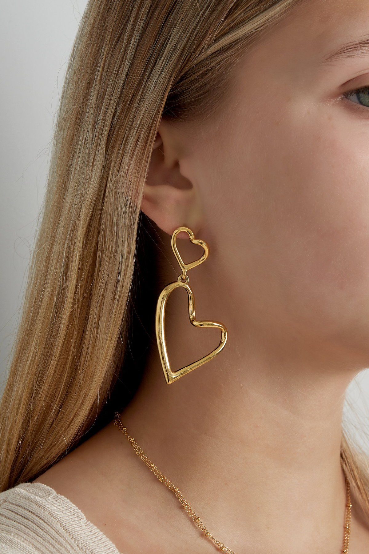 Boucles d'oreilles coeur double forme - doré  Image2