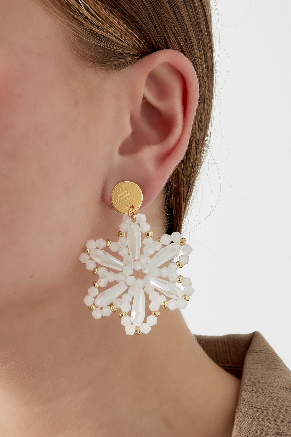 Boucles d'oreilles en perles de fleurs - blanc h5 Image2