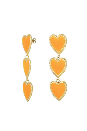 Ohrringe drei anmutige Herzen in einer Reihe Orange & Gold Edelstahl h5 