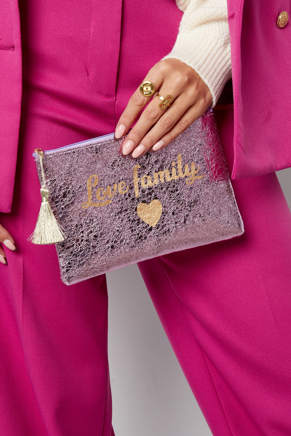 Make-up bag metallic love family - blue