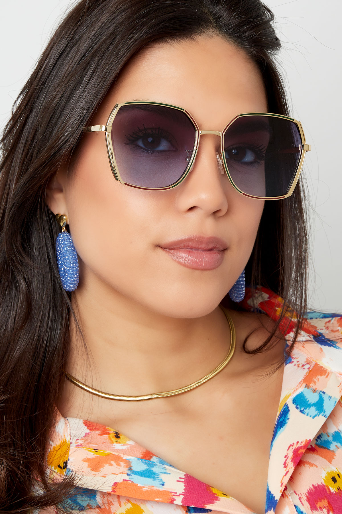 Lunettes de soleil Oval Lenses Gold Detail Extérieur Bleu