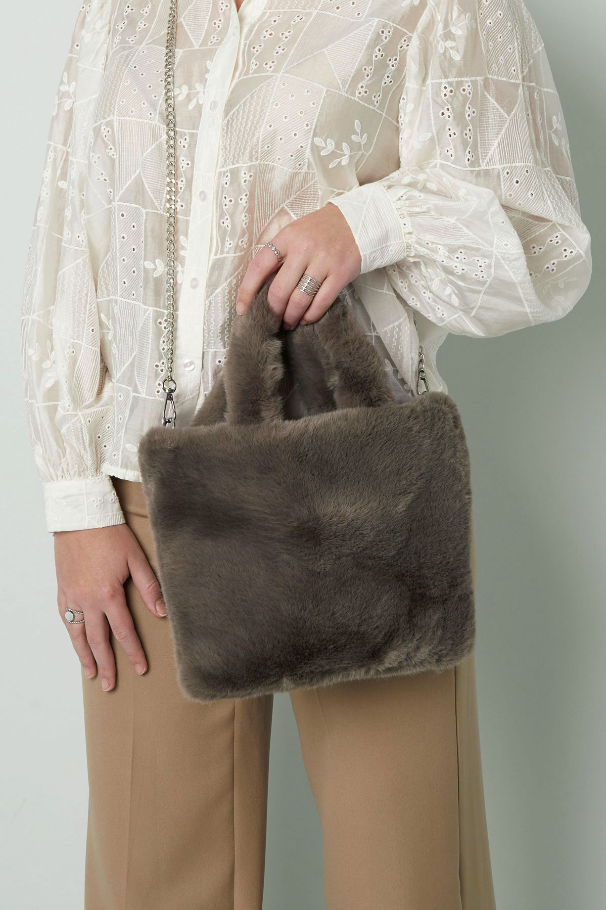 Kunstfell-Citytasche klein - Beige Bild2